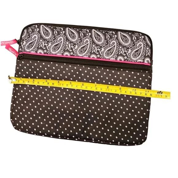 PAMPERED CHEF Tablet Case - Padded Black Pink Polka Dot Paisley Zip Pouch ipad - Picture 6 of 8